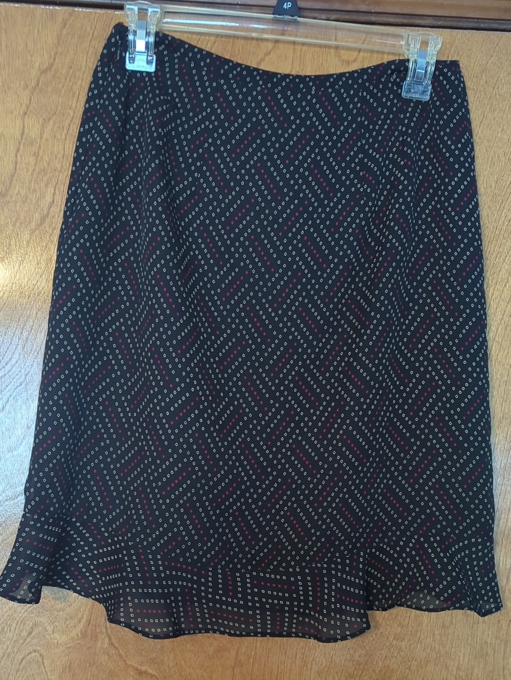 Ann Taylor Black A-Line Skirt with Red and Cream Geometric Dots